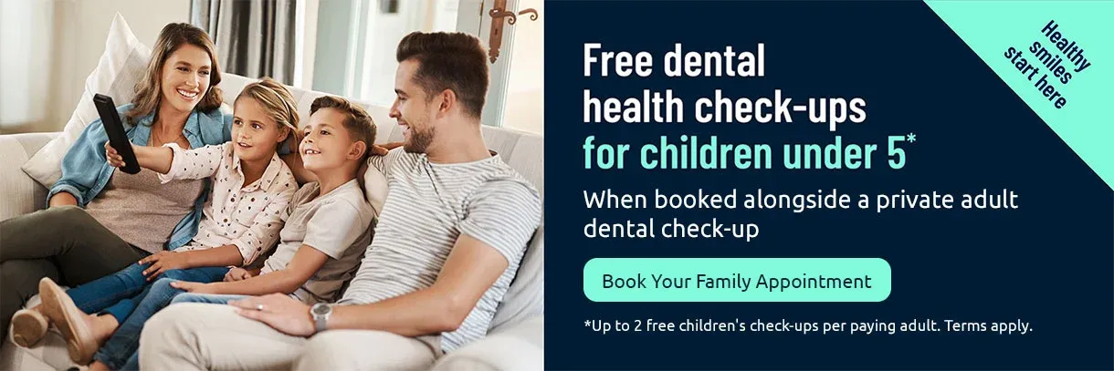 Free dental health check-up for children under the age of 5 with a paying private adult check-up